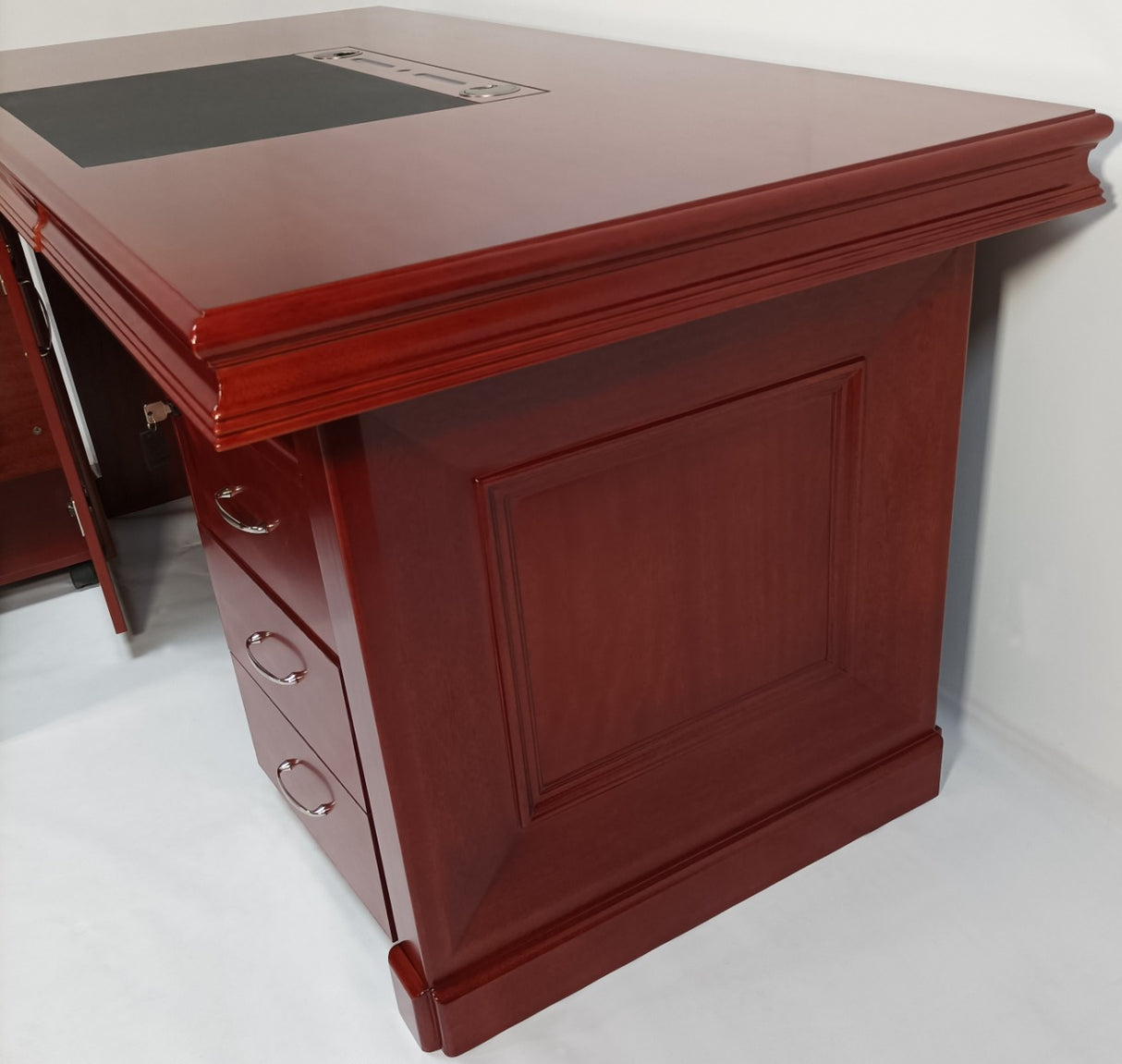 Real Wood Veneer Mahogany Executive Office Desk with Pedestal and Return - 1600mm - 2018