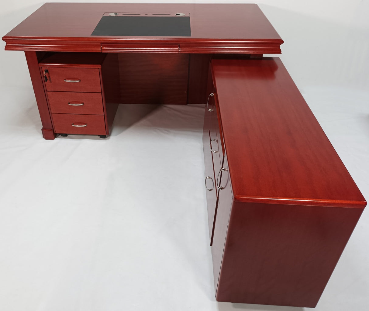 Real Wood Veneer Mahogany Executive Office Desk with Pedestal and Return - 1600mm - 2018