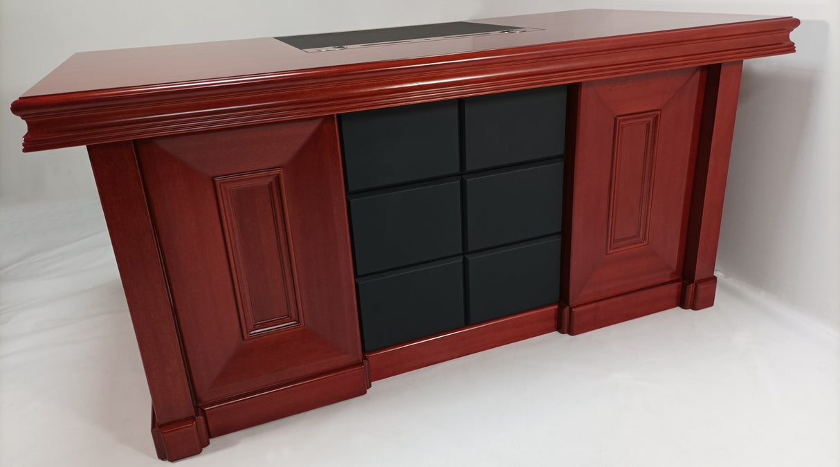 Real Wood Veneer Mahogany Executive Office Desk with Pedestal and Return - 1600mm - 2018