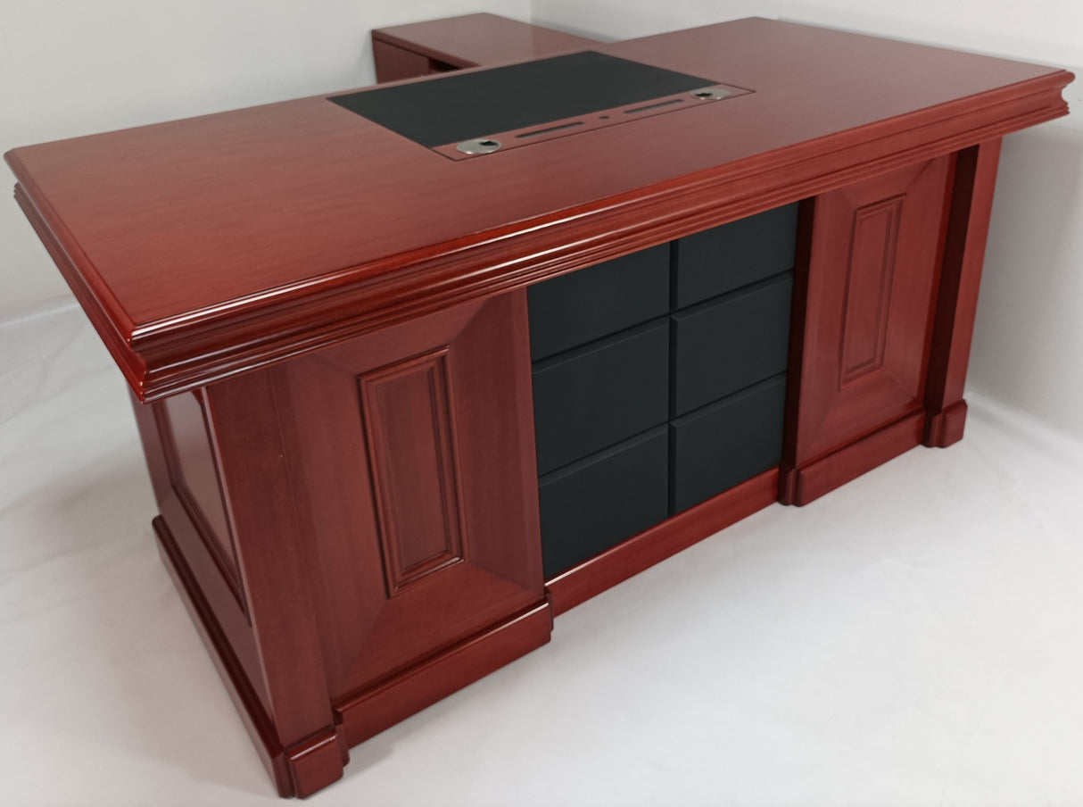 Real Wood Veneer Mahogany Executive Office Desk with Pedestal and Return - 1600mm - 2018