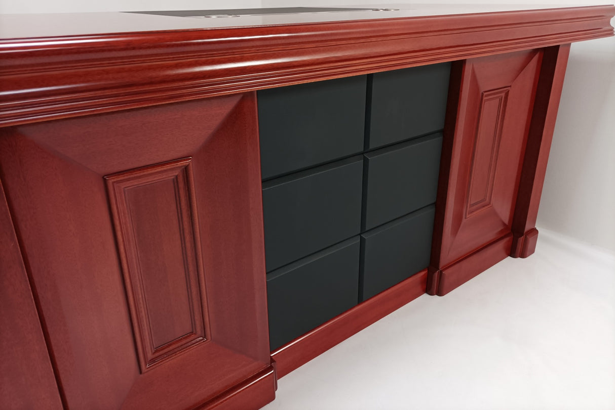 Real Wood Veneer Mahogany Executive Office Desk with Pedestal and Return - 1600mm - 2018