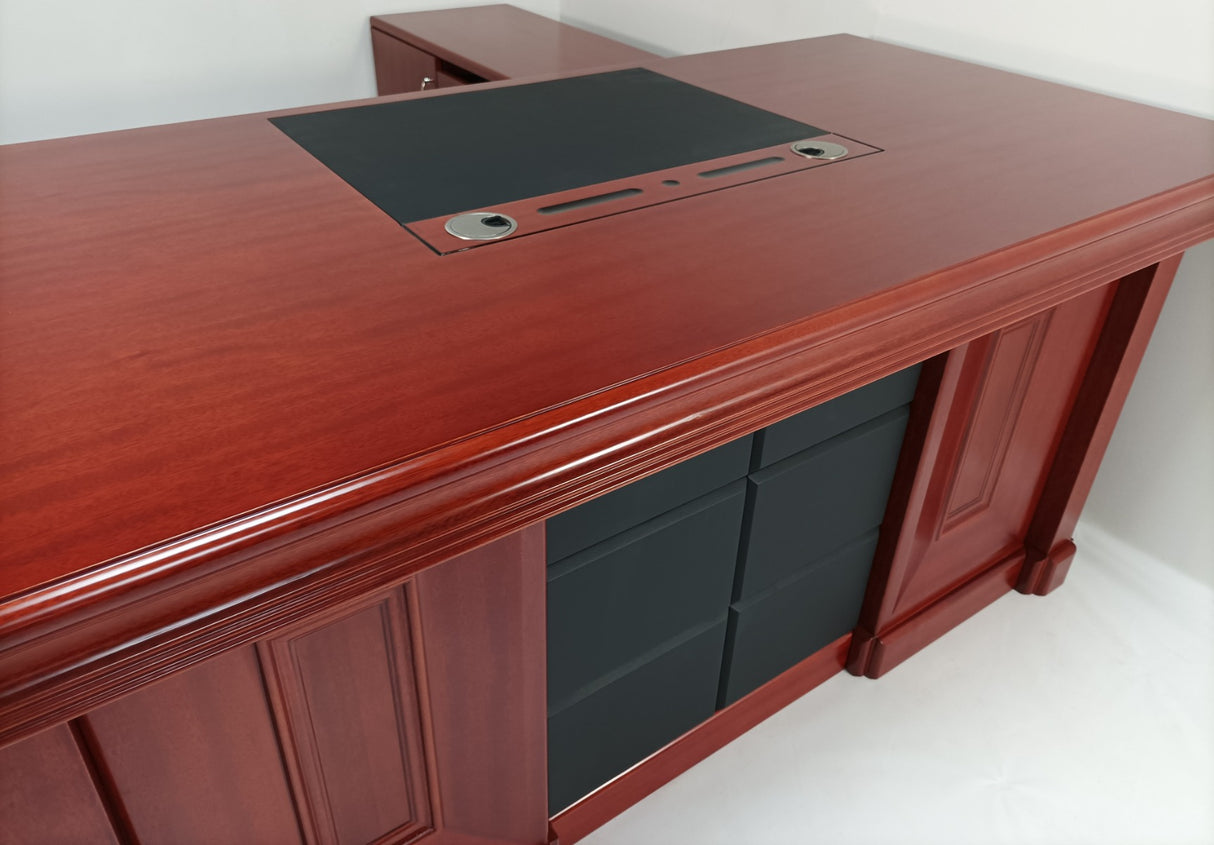Real Wood Veneer Mahogany Executive Office Desk with Pedestal and Return - 1600mm - 2018