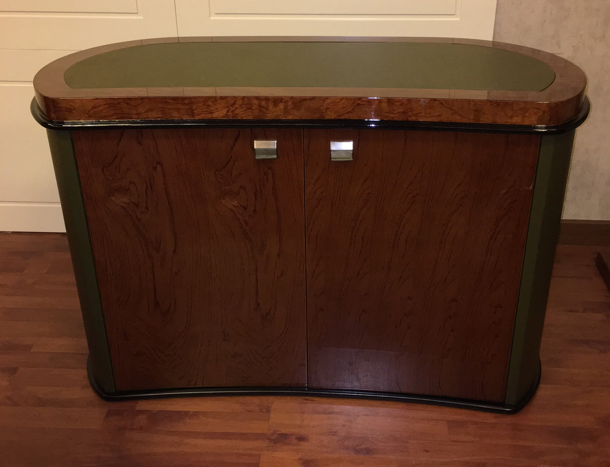Stunning Rosewood Executive Office Desk with Olive Leather Paneling - With Pedestal and Return - 2200mm - 6865