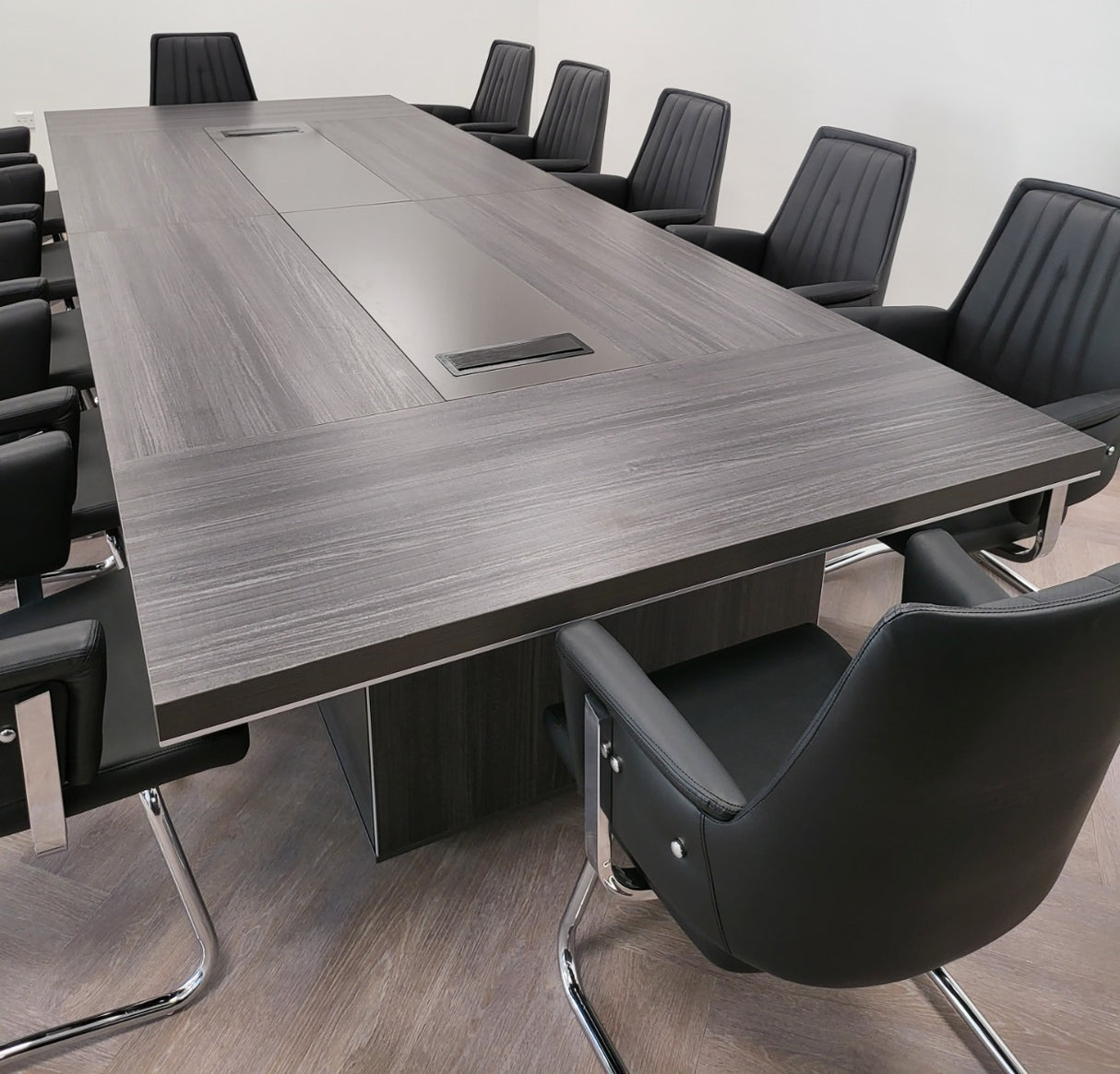 Modern Large Grey Oak Meeting Table with Built in Storage - Sizes from 2800mm to 6000mm - LX-BJS-MET