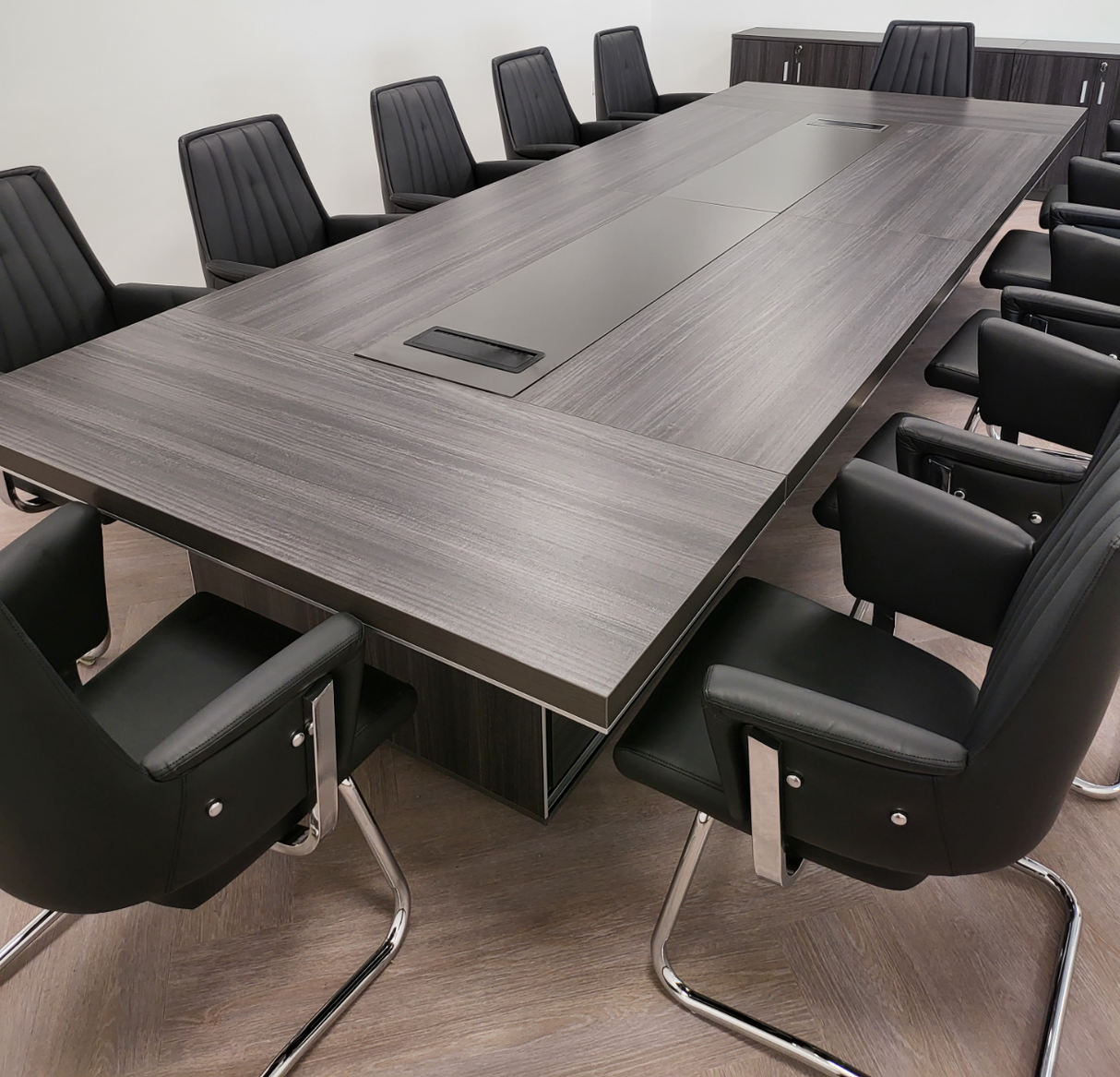 Modern Large Grey Oak Meeting Table with Built in Storage - Sizes from 2800mm to 6000mm - LX-BJS-MET