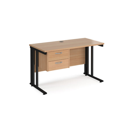 Maestro 600mm Deep Straight Cable Management Leg Office Desk with Two Drawer Pedestal