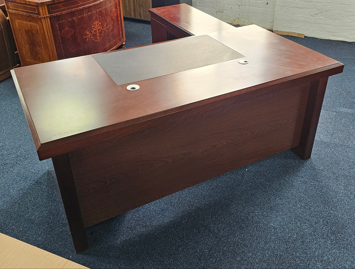 EX SHOWROOM - Walnut Real Wood Veneer Executive Desk with Pedestal and Return - 1800mm - BSE181