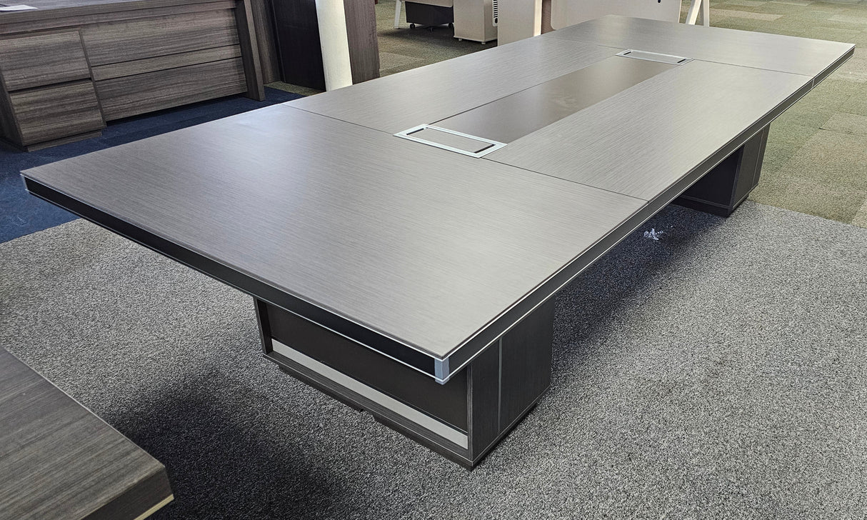 EX SHOWROOM - Modern Grey Oak Boardroom Table with Aluminium Edging - 3200mm - WKO-C1232