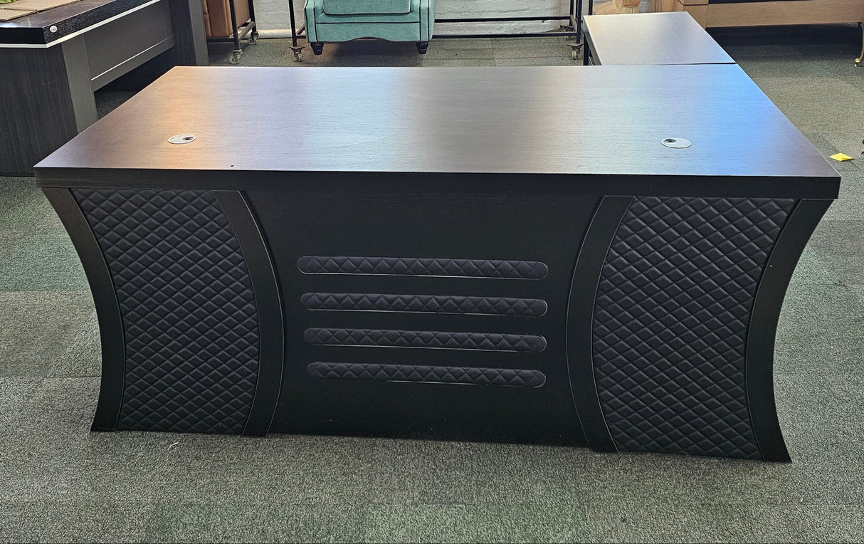 EX SHOWROOM - Modern Black Ash Executive Office Desk with Stylish Modesty Panel with Mobile Pedestal and Desk Level Return - 1800mm - 8674