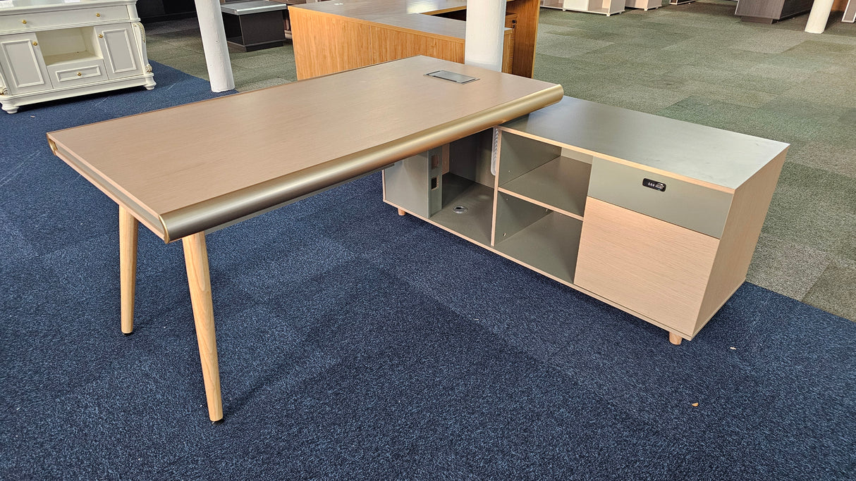 EX SHOWROOM - Modern Oak and Sage Green Executive Right Hand Corner Desk with Gold Edging - 1800mm - CL1711