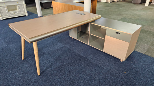 EX SHOWROOM - Modern Oak and Sage Green Executive Right Hand Corner Desk with Gold Edging - 1800mm - CL1711