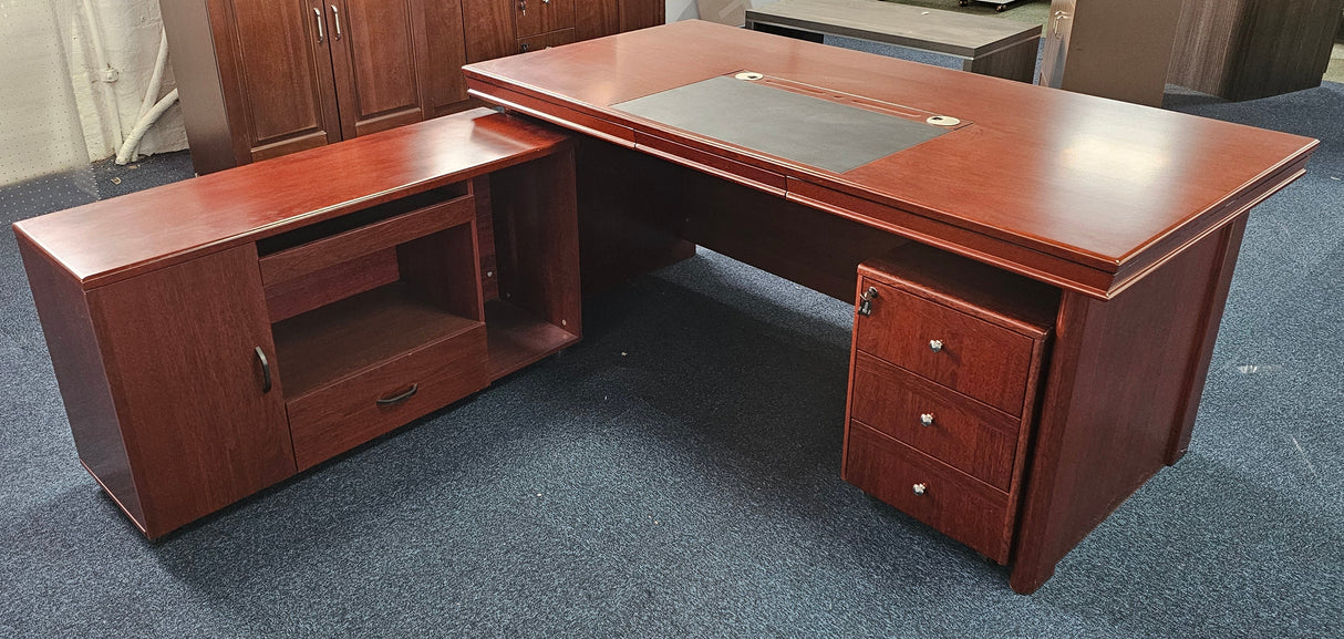 EX SHOWROOM - Mahogany Executive Office Desk with Pedestal and Return - 1800mm - 1830
