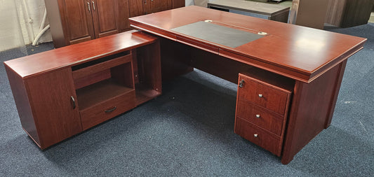 EX SHOWROOM - Mahogany Executive Office Desk with Pedestal and Return - 1800mm - 1830