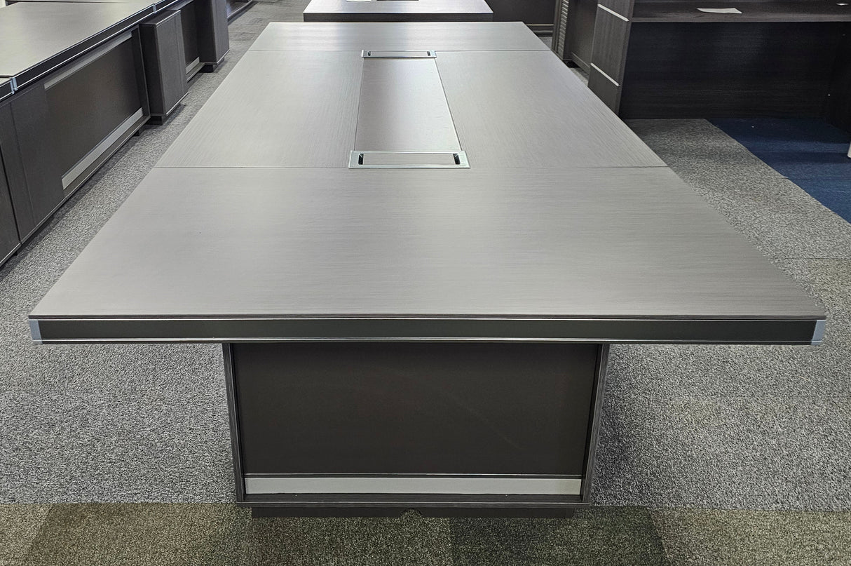 EX SHOWROOM - Modern Grey Oak Boardroom Table with Aluminium Edging - 3200mm - WKO-C1232