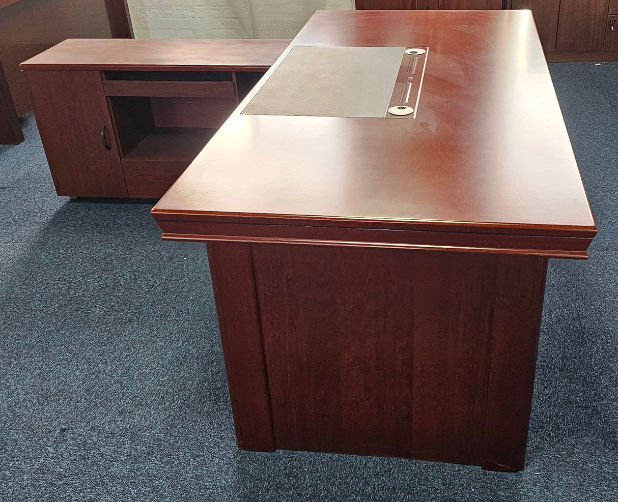 EX SHOWROOM - Mahogany Executive Office Desk with Pedestal and Return - 1800mm - 1830