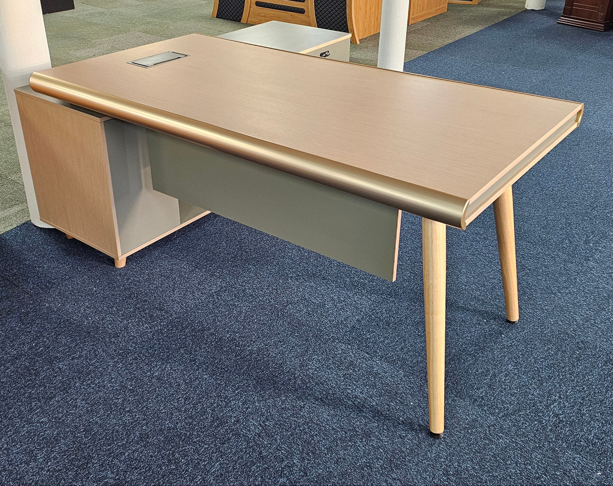 EX SHOWROOM - Modern Oak and Sage Green Executive Right Hand Corner Desk with Gold Edging - 1800mm - CL1711