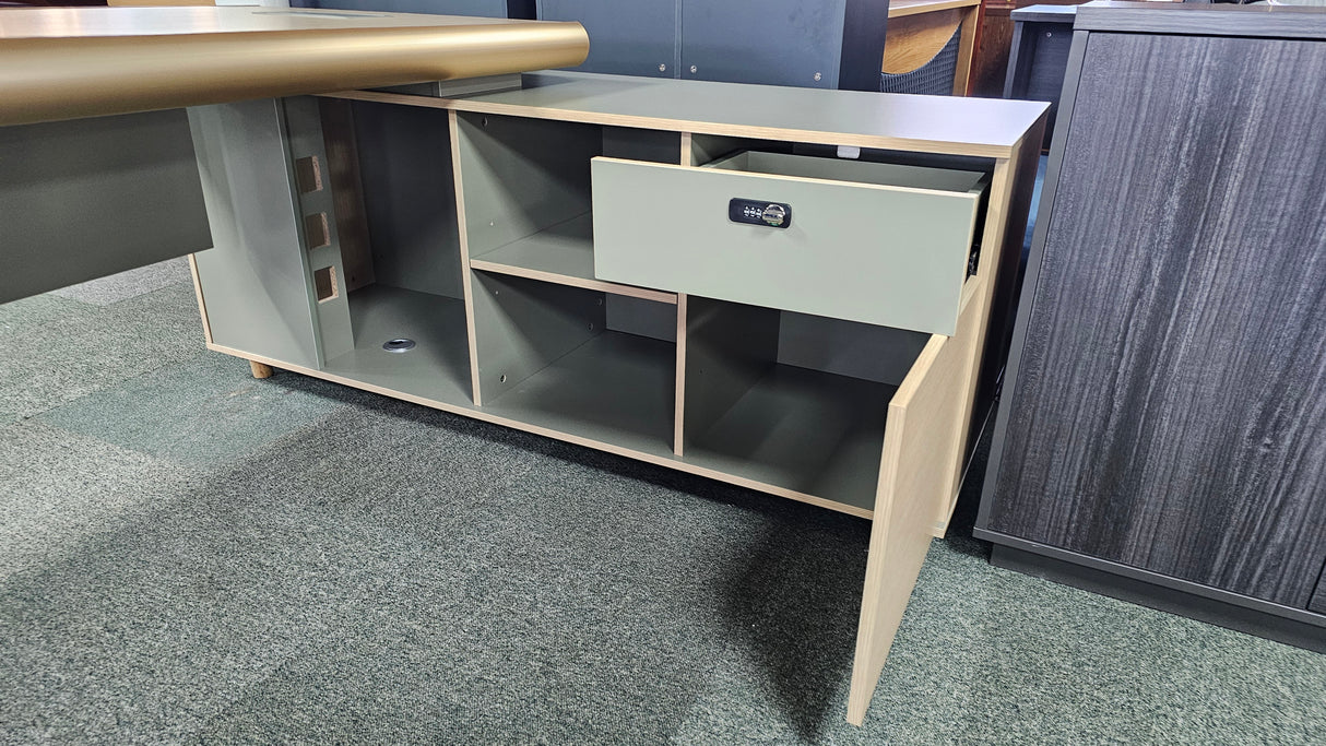 Modern Oak and Sage Green Executive Right Hand Corner Desk with Gold Edging - 1800mm - CL1711
