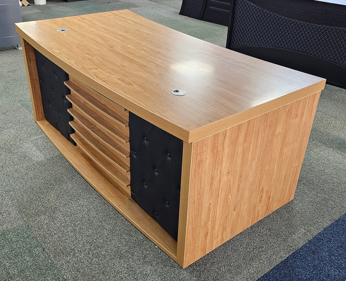 EX SHOWROOM - Modern Oak Executive Office Desk with Chesterfield Modesty Panel DESK ONLY - 1800mm - 8692