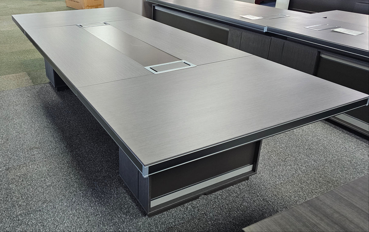 EX SHOWROOM - Modern Grey Oak Boardroom Table with Aluminium Edging - 3200mm - WKO-C1232