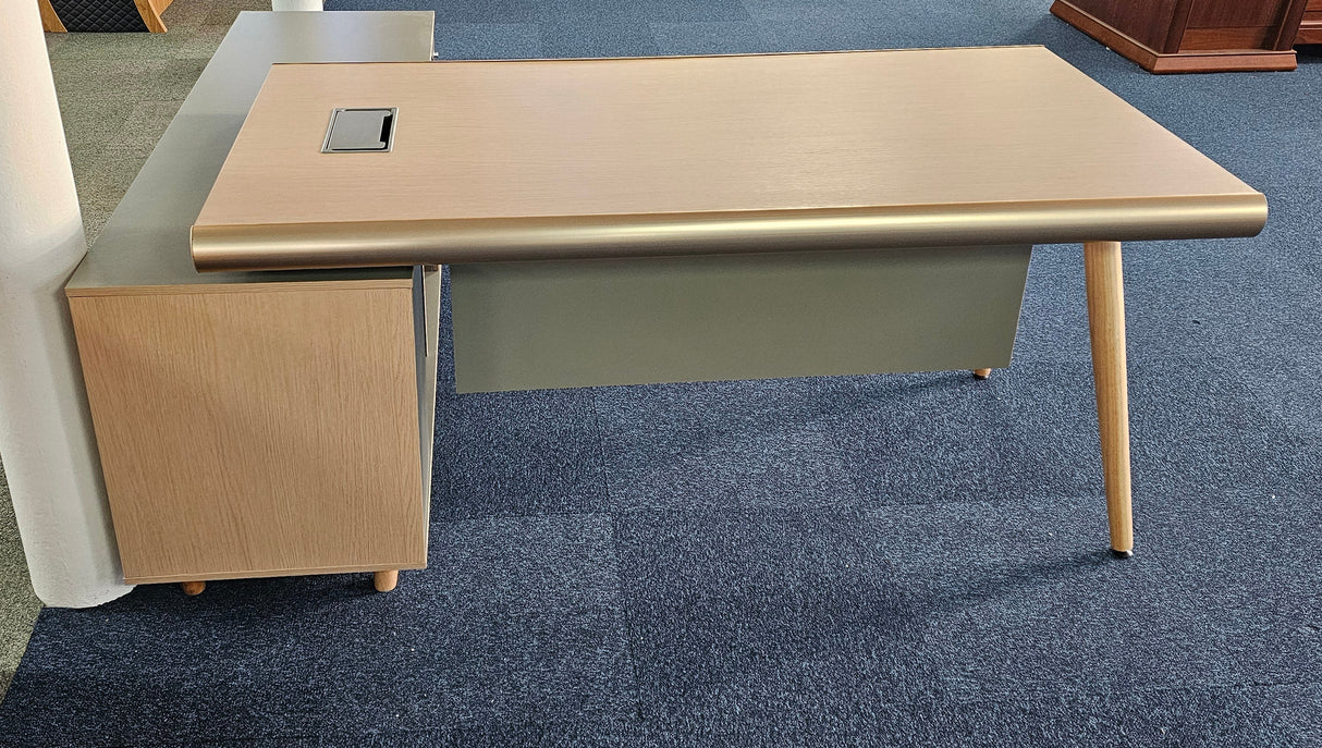 EX SHOWROOM - Modern Oak and Sage Green Executive Right Hand Corner Desk with Gold Edging - 1800mm - CL1711