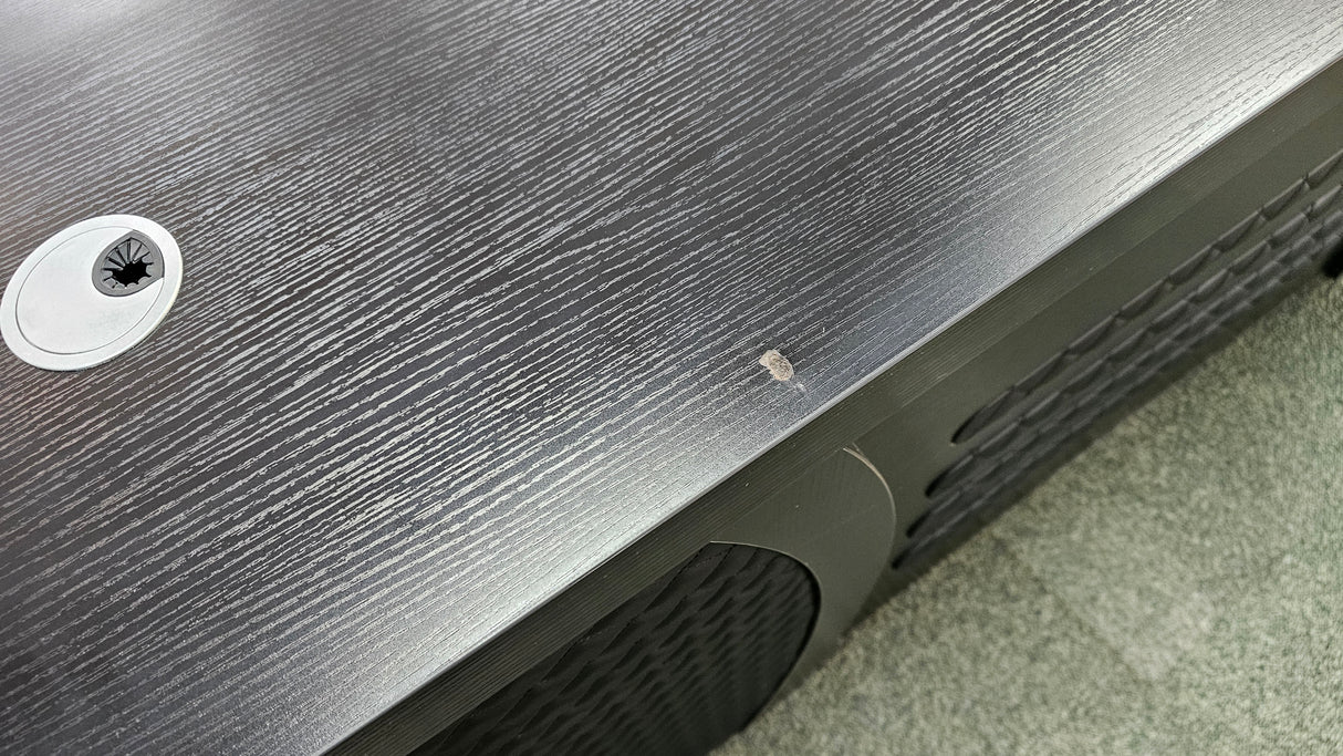 EX SHOWROOM - Modern Black Ash Executive Office Desk with Stylish Modesty Panel with Mobile Pedestal and Desk Level Return - 1800mm - 8674