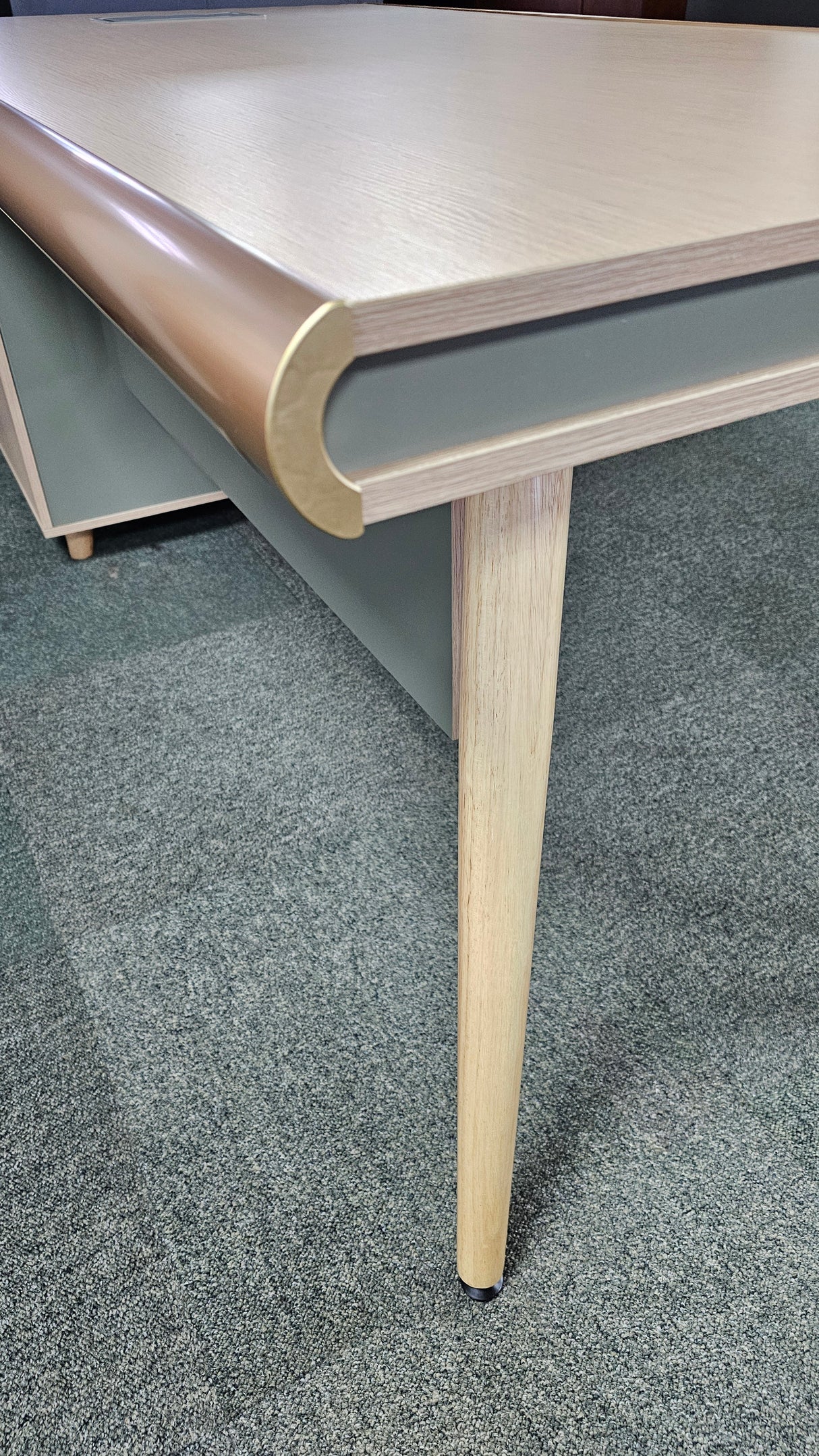 Modern Oak and Sage Green Executive Right Hand Corner Desk with Gold Edging - 1800mm - CL1711