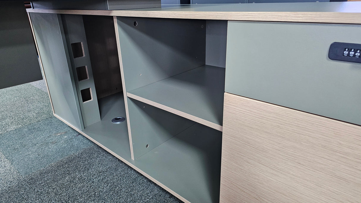 Modern Oak and Sage Green Executive Right Hand Corner Desk with Gold Edging - 1800mm - CL1711