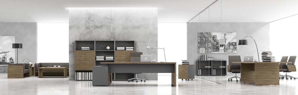 Real Wood Veneer Light Walnut with Grey Executive Office Desk - 2200mm or 2400mm - B06U