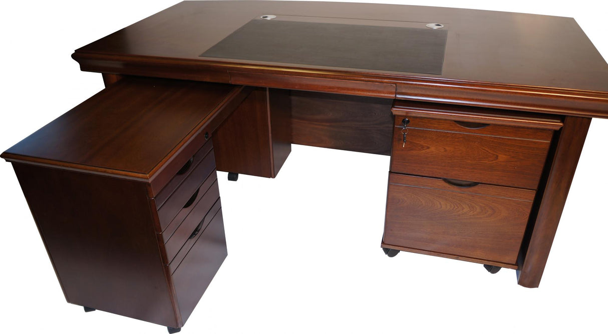 Real Walnut Veneer Executive Curved Office Desk With Pedestal & Return - 1600mm - U37162