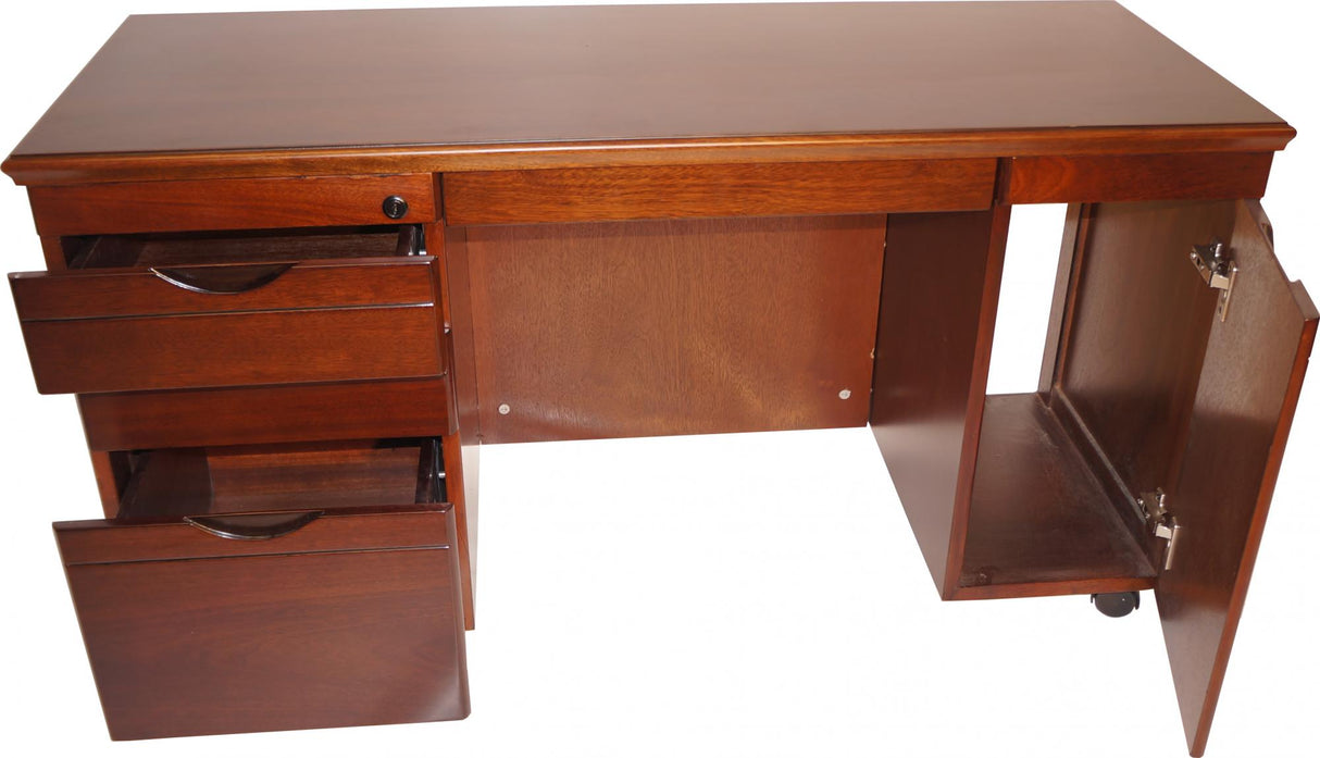 Real Walnut Veneer Executive Curved Office Desk With Pedestal & Return - 1600mm - U37162