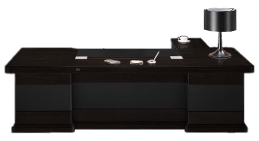 Luxury Black Ash Real Wood Veneer Executive Desk Black Leather Detailing - With Pedestal and Return - 2400mm / 2600mm / 2800mm - U9C241