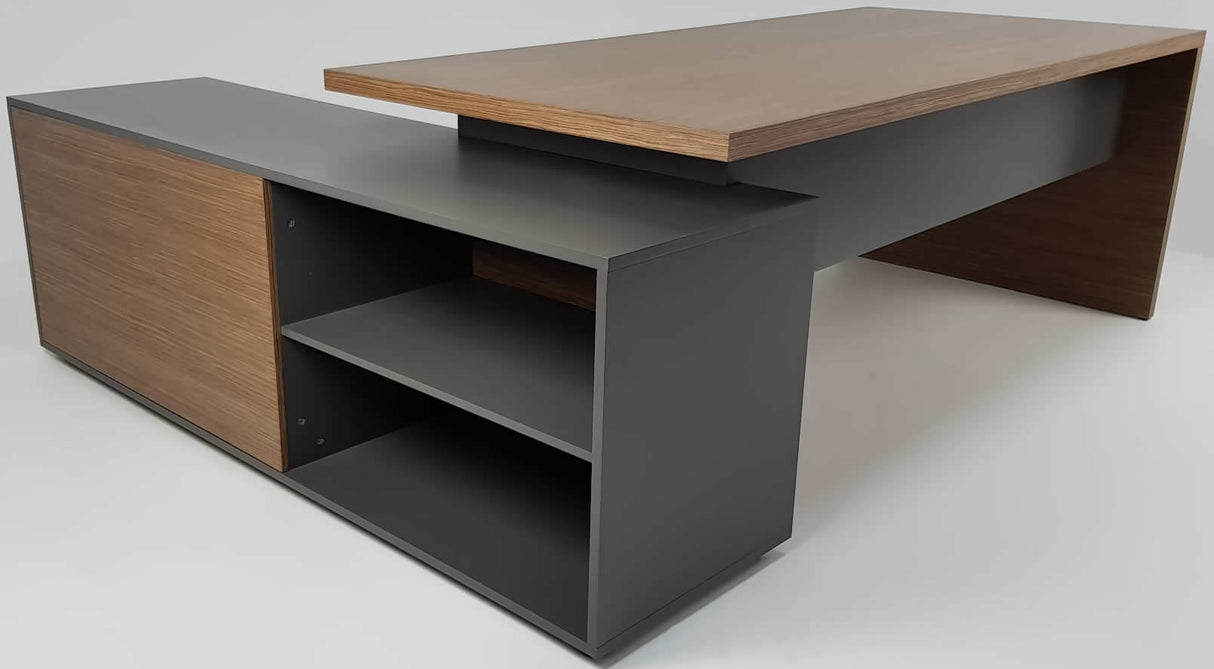 Real Wood Veneer Light Walnut with Grey Executive Office Desk - 2200mm or 2400mm - B06U