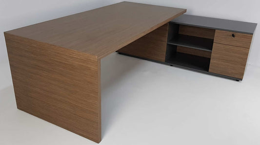 Real Wood Veneer Light Walnut with Grey Executive Office Desk - 2200mm - B06U
