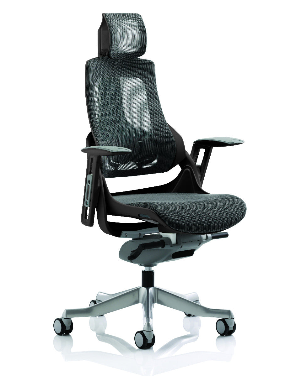 Zure Charcoal Mesh Ergonomic Office Chair - Optional Headrest and Frame Colour