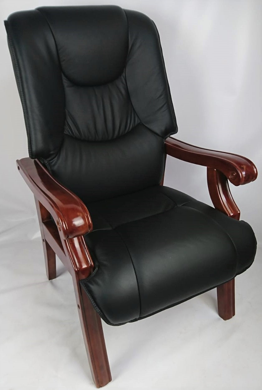 Senato Visitor Chair Black Leather with Walnut Arms - CHA-SZC-589