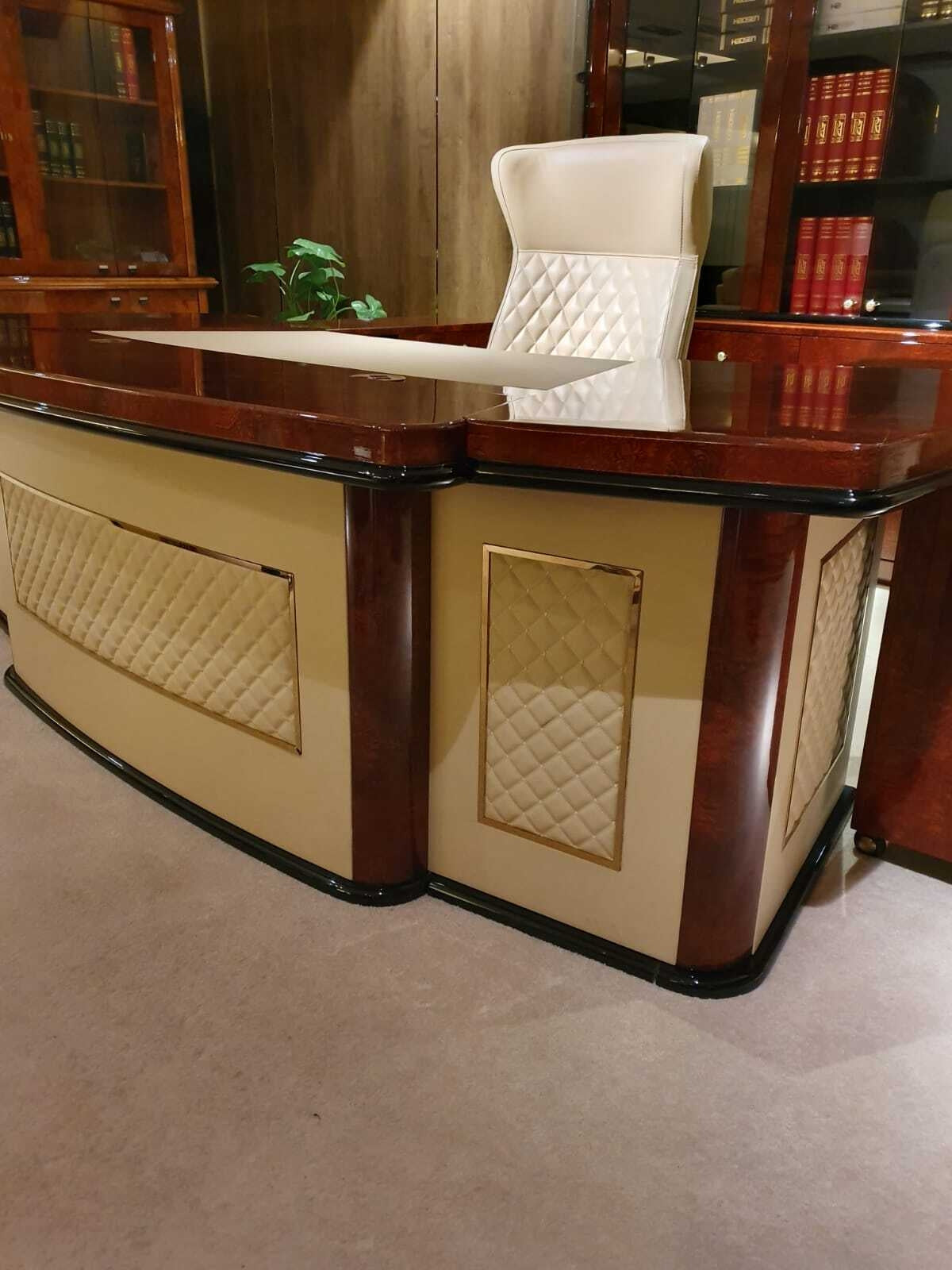 Luxury Executive Desk Gloss Walnut with Cream Leather - 2600mm - G8028