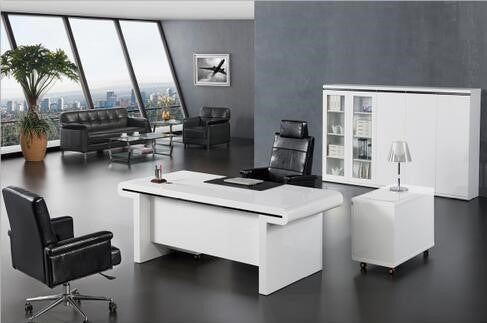 Large Gloss White Executive Office Desk with Drawer Pedestal and Side Return - 2000mm, 2200mm, 2400mm - 0992