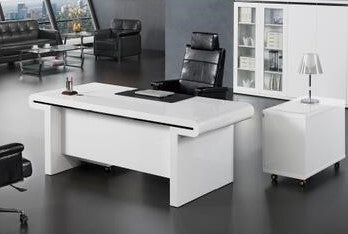 Large Gloss White Executive Office Desk with Drawer Pedestal and Side Return - 2000mm, 2200mm, 2400mm - 0992