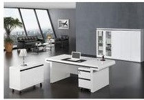 Large Gloss White Executive Office Desk with Drawer Pedestal and Side Return - 2000mm, 2200mm, 2400mm - DES-0992