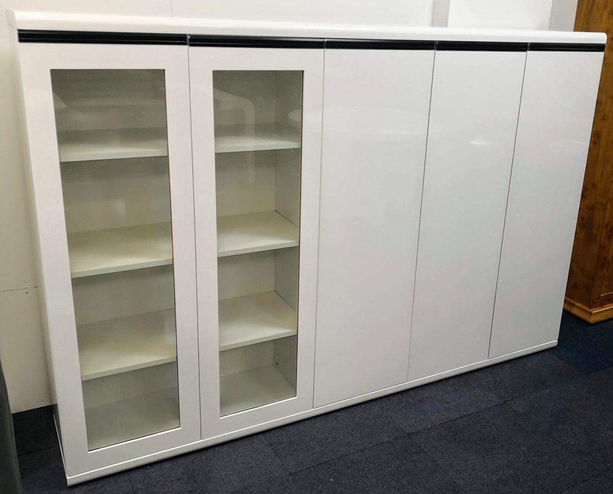 Extra Large White Gloss Executive Five Door Bookcase Display Unit - 0992T