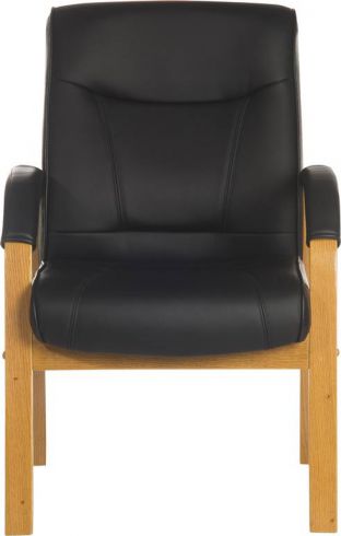 Black Bonded Leather Visitor Chair - Mahogany or Light Oak Wood Option - KINGSTON-VISITOR