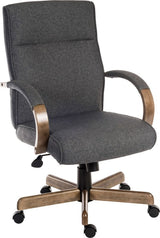 Grey Fabric Office Chair with Wood Arms - GRAYSON