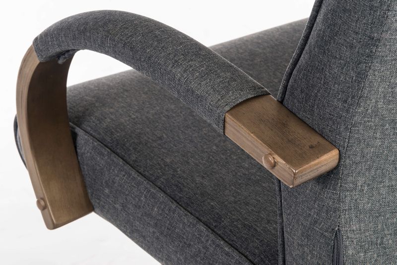Grey Fabric Office Chair with Wood Arms - GRAYSON