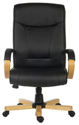 Black Bonded Leather Office Chair - Mahogany or Light Oak Wood Option - KINGSTON