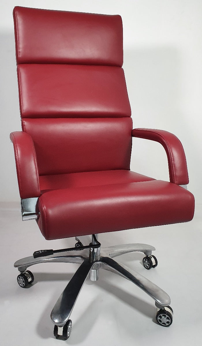 Burgundy Leather Chrome Frame Deep Padded Executive Office Chair - HB1817