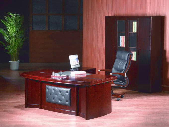 Mahogany Executive Desk With Leather Detailing - With Pedestal and Return - 1800mm - 1833