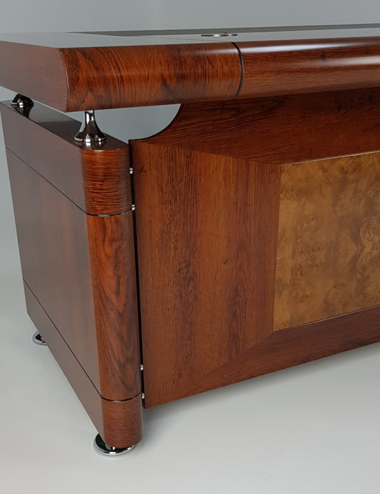 OFFER - Large Medium Oak Executive Office Desk with Pedestal and Return - 2200mm - 1861