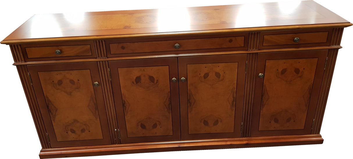 Executive Dark Cherry Credenza With Yew Inlaid Panelling - 0806T