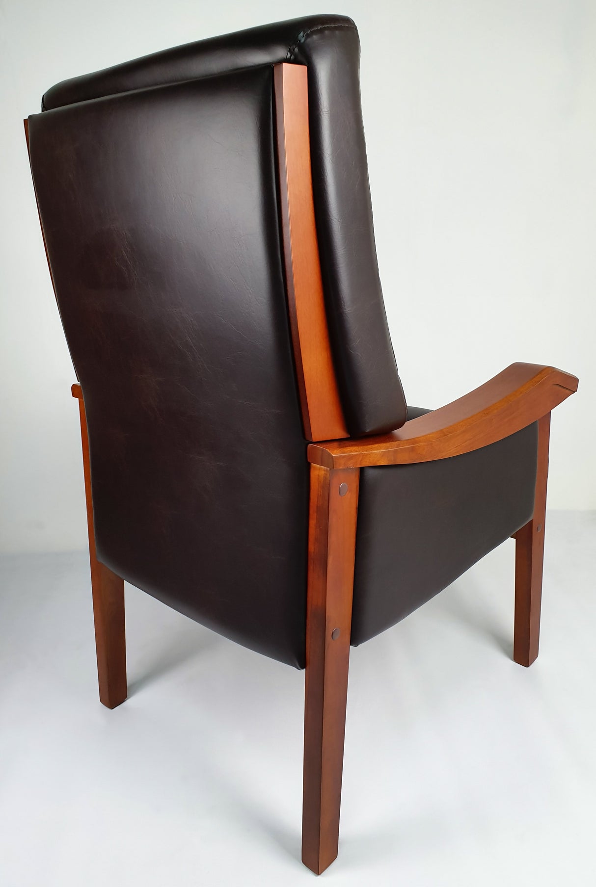 Brown Genuine Leather Visitor Chair with Teak Frame - CHA-FK8C