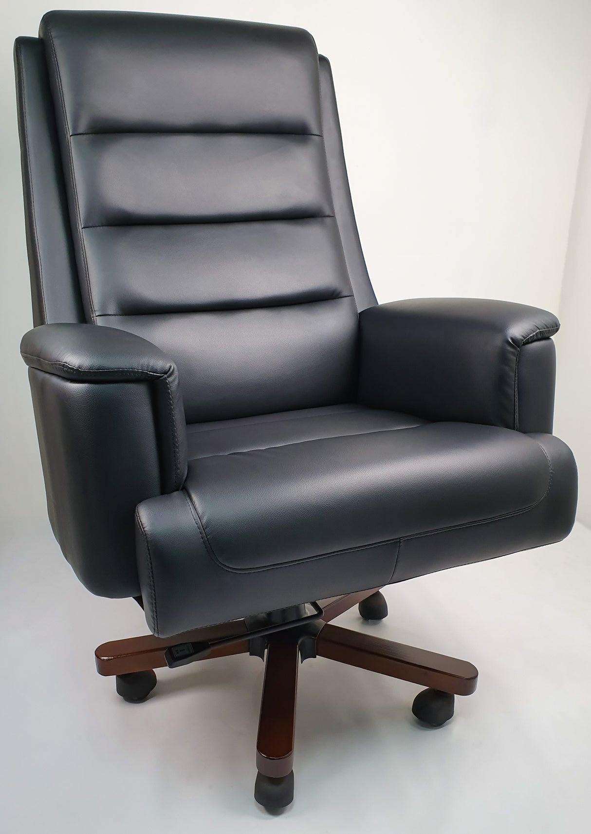 Heavy Duty Large Black Leather Executive Office Chair with Wooden Base - 1840A